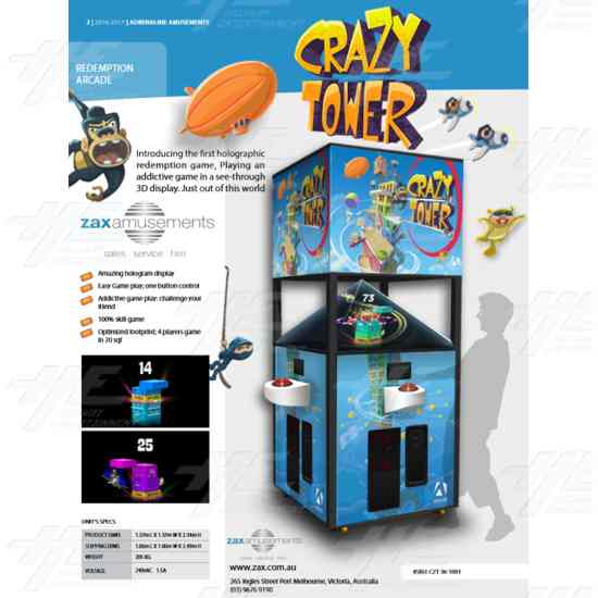 Crazy Tower Ticket Redemption Machine - Flyer